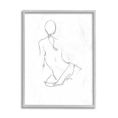 Stupell Female Figure Pose Back Linework Minimal Design Framed Wall Art