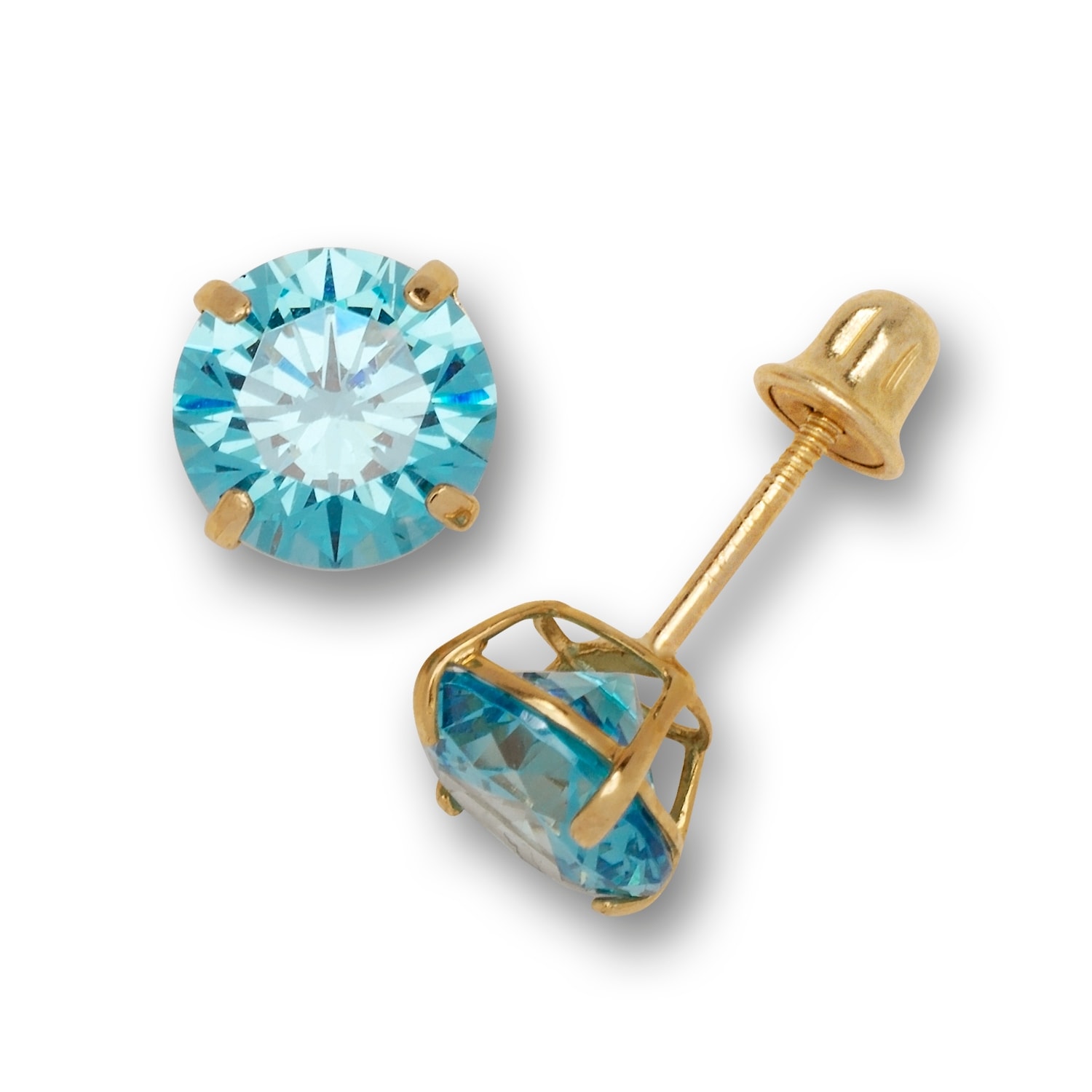 Curata 14K Yellow Gold 6mm Round Cubic Zircornia Birthstone Screw-back Stud Earrings