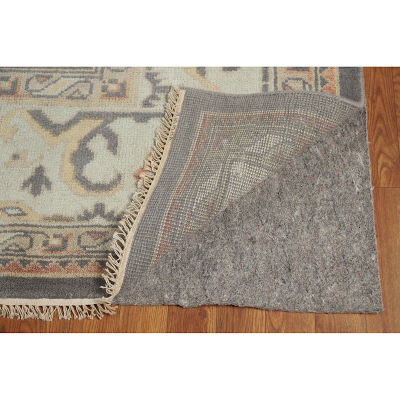 Gray Oushak Area Rug Hand-Knotted Transitional Floral Wool Carpet - 8'9" x 11'8"