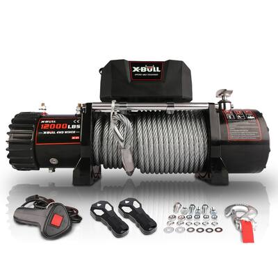 12V waterproof Steel Cable Electric Winch 12000 lb Load Capacity
