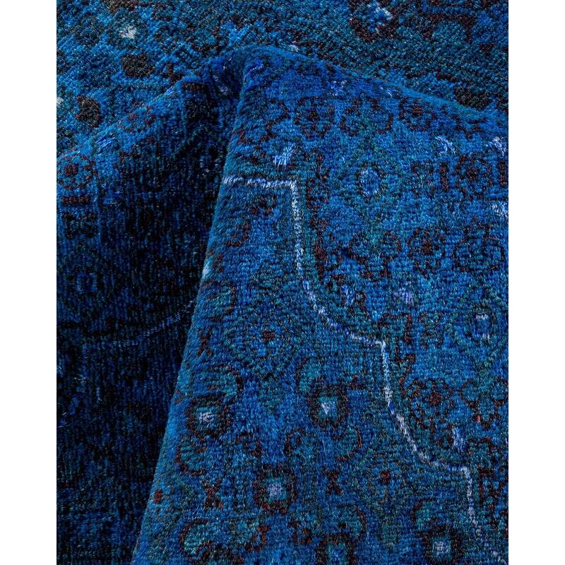Overton Hand Knotted Wool Vintage Inspired Modern Contemporary Overdyed Blue Area Rug - 8' 2" x 10' 5"