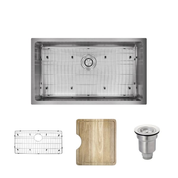 Rene R1-1022S 31-1/4" Single Basin Stainless Steel Kitchen Sink - Basin Rack, Basket Strainer, and Cutting Board Included