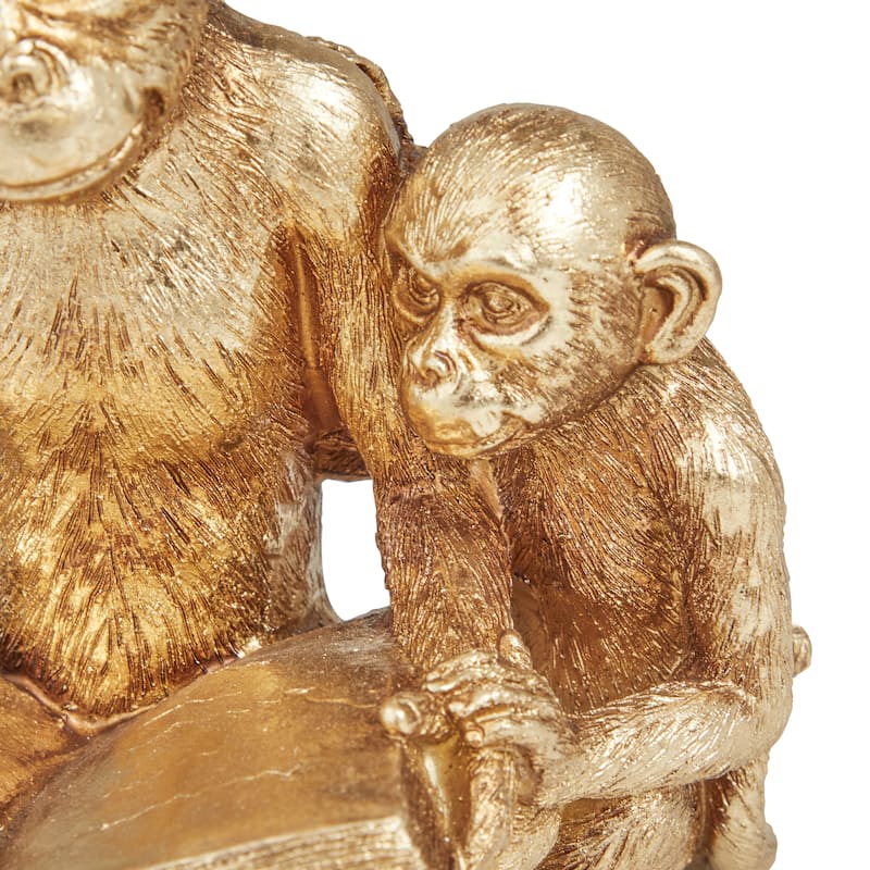 Gold Polystone Monkey Decorative Sculpture - 9 x 6 x 7