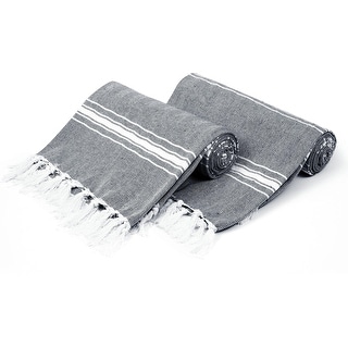 100% Turkish Cotton Peshtemal Towel 2-Pack - Ultra Absorbent, Compact Beach & Yoga Towel (Black)