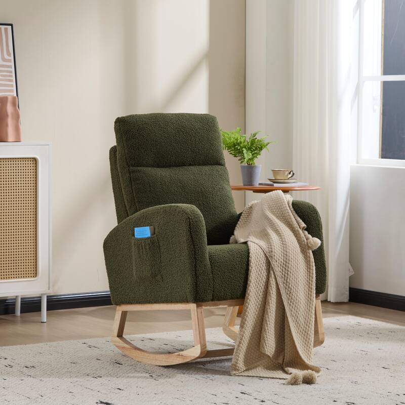 Modern Accent Rocking Chair Rocking Chair with Solid Wood Legs, Upholstered Nursery Glider Rocker