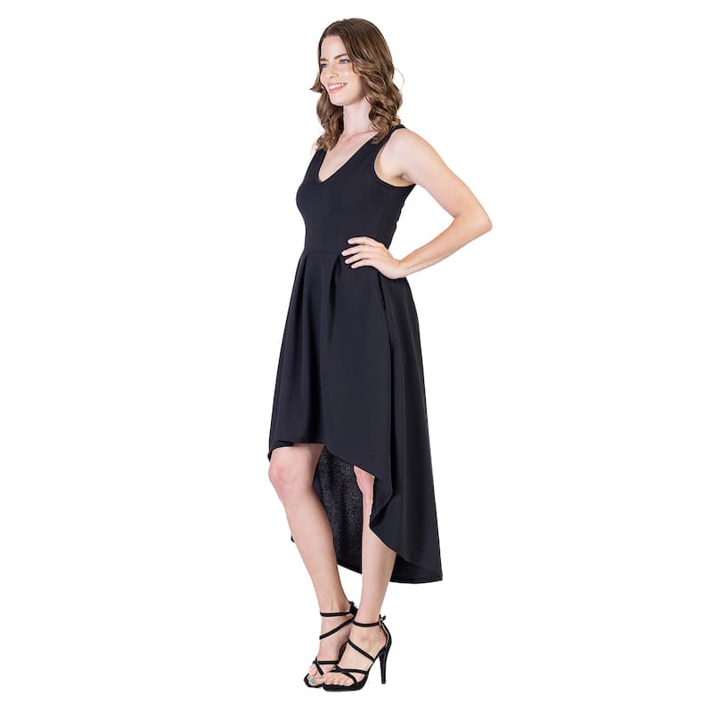 24seven Comfort Apparel Womens Sleeveless Fit N Flare High Low Dress