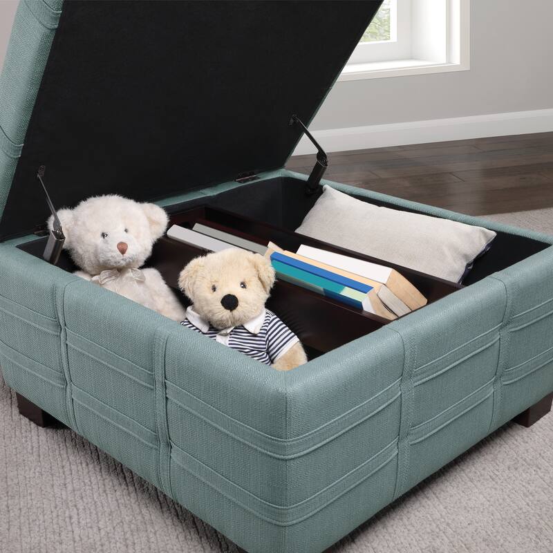 Detour Strap Square Storage Ottoman in Faux Leather