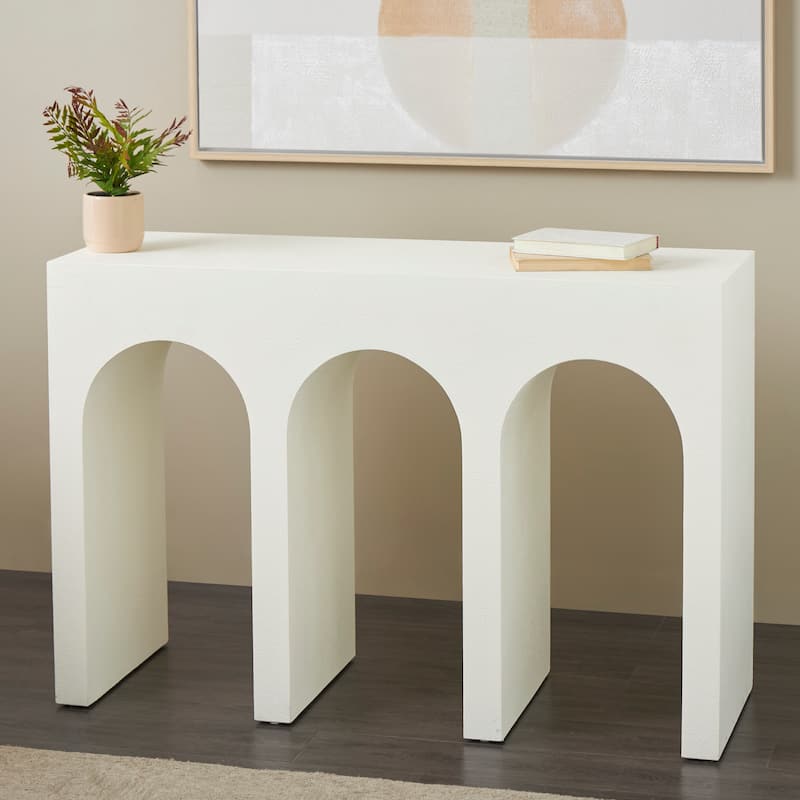 Wooden Art Deco Arched Cutout Console Table - White - Roche River Decor - 16"Wx47"Lx32"H