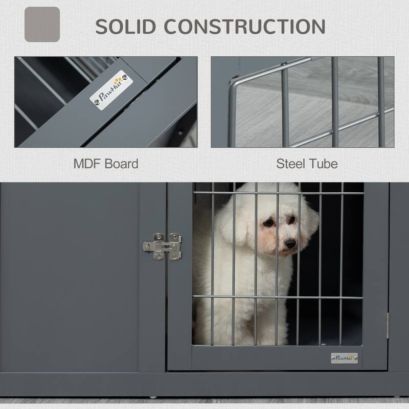 Dog Crate Furniture Steel Indoor Pet Kennel Cage with Double Doors and Locks