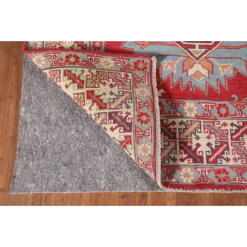 Hand Knotted Oriental 100% Wool Carpet Traditional Geometric Red Kazak Area Rug - 9' 7'' X 6' 4''