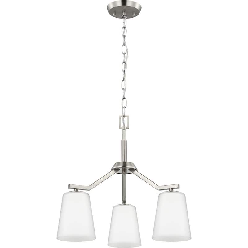 Vertex Collection Three-Light Brushed Nickel Etched White Contemporary Convertible Chandelier - 18 in x 18 in x 16.75 in