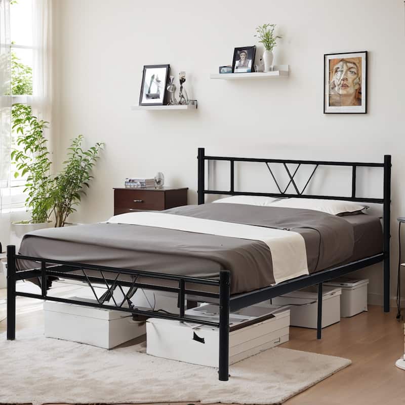 Full Size Metal Bed Frame with Headboard Platform Bed / Heavy Duty/ Solid Metal Slat / No Box Spring Needed, Twin Bed Frame