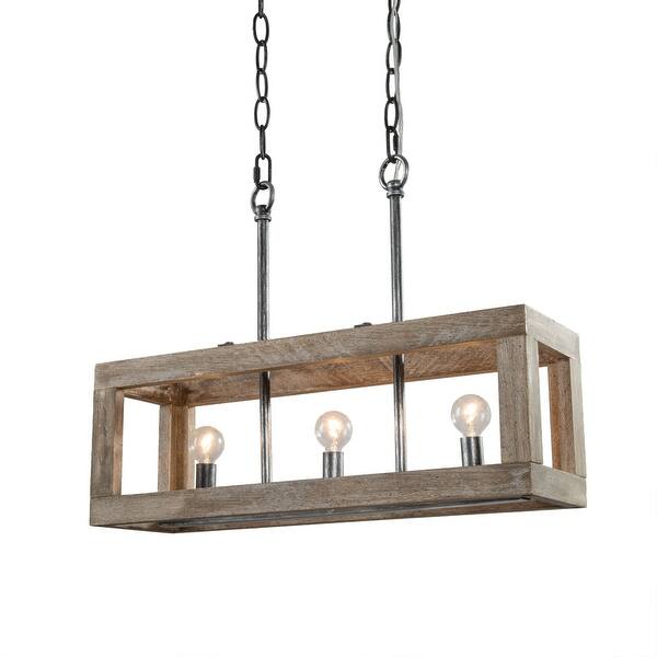 Shop Farmhouse Rectangle 3 Lights Wood Chandelier Hanging Island Lighting L21 3 Xw5 9 Xh7 1 Overstock 31311751