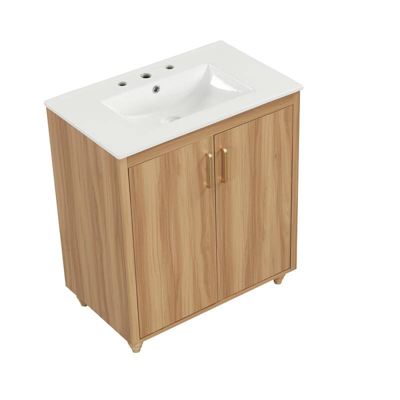 30 in. W x 18 in. D x 34 in. H Single Sink Freestanding Bath Vanity in Natural with White Ceramic Top - 30" x 18" x 34"