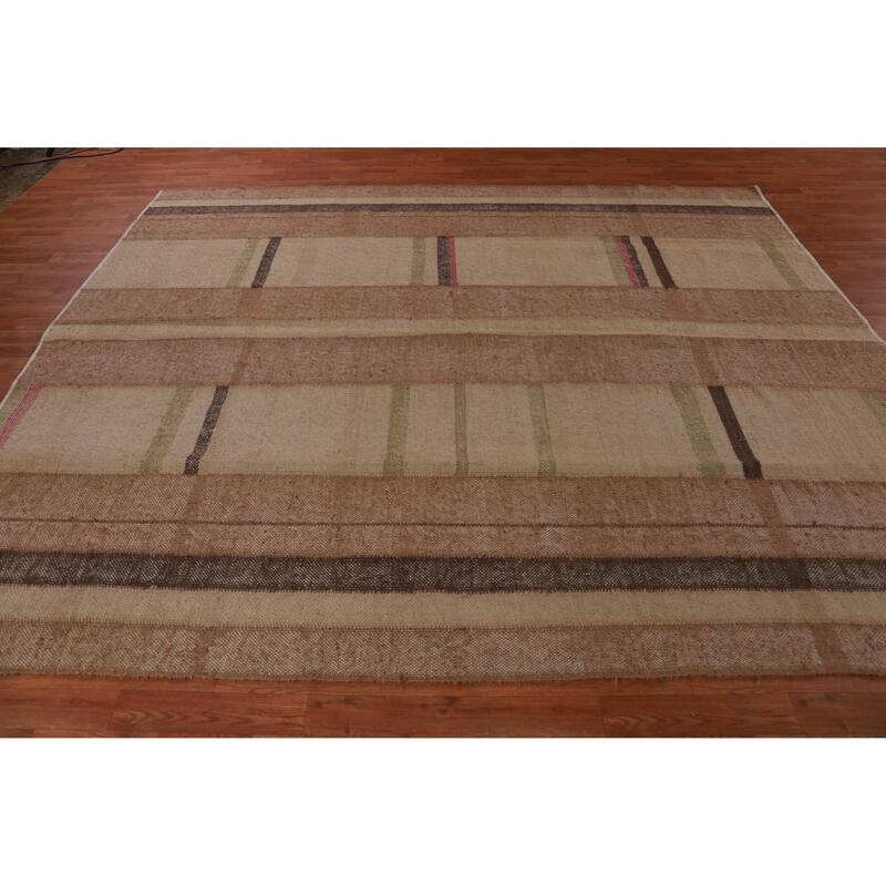 Hand Woven Oriental 100% Jute Carpet Southwestern Modern Brown Kilim Area Rug - 9' 10'' X 8' 4''