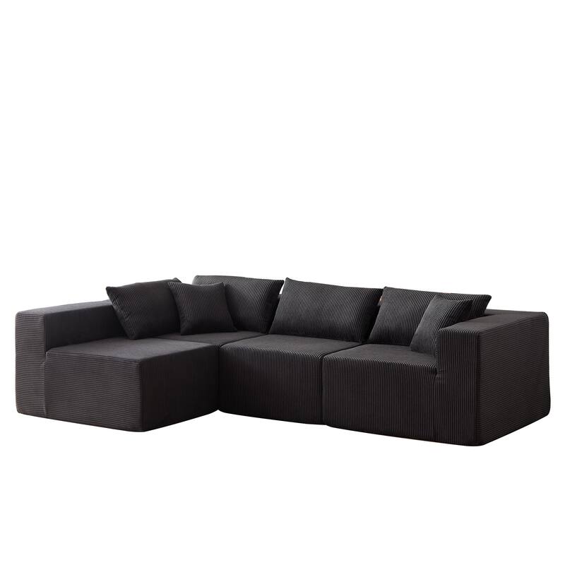Anmytek 104-Inch Corduroy Modular L-Shaped Sectional Sofa 4PC Free Combination Luxury Foam-Filled