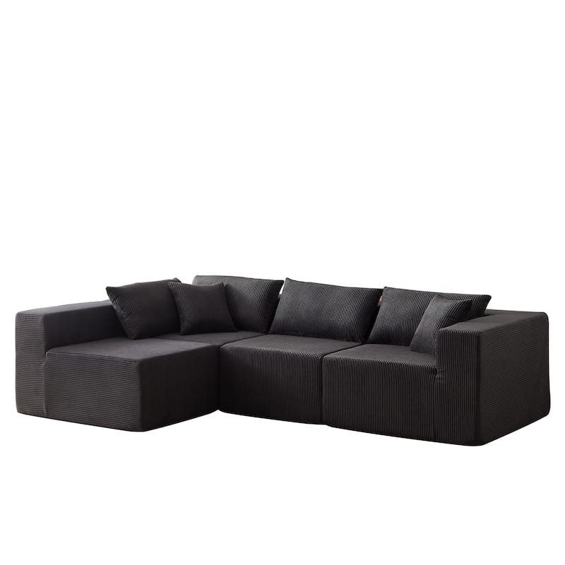 Modern Corduroy Modular L-Shaped Sectional Sofa Set 4-Piece Free Combination Floor Couch for Living Room Bedroom