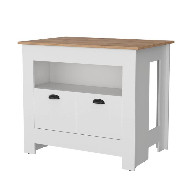 "Modern White Kitchen Island with 2 Doors, 3 Shelves for Organized Storage, Ideal for Cookware"