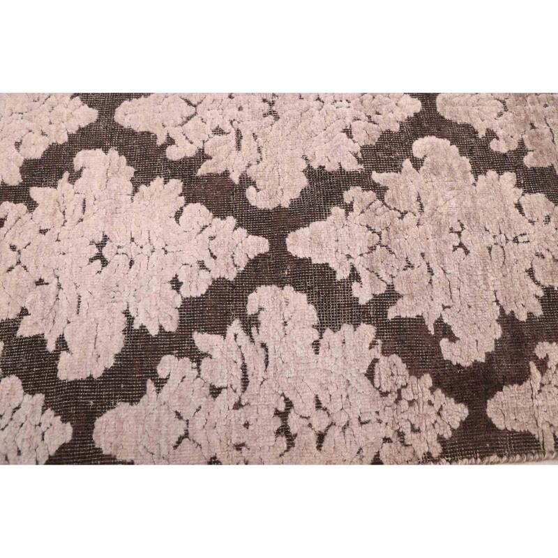 ECARPETGALLERY Hand-knotted Heritage Beige, Dark Brown Silk, Wool Rug - 7'6 x 9'7