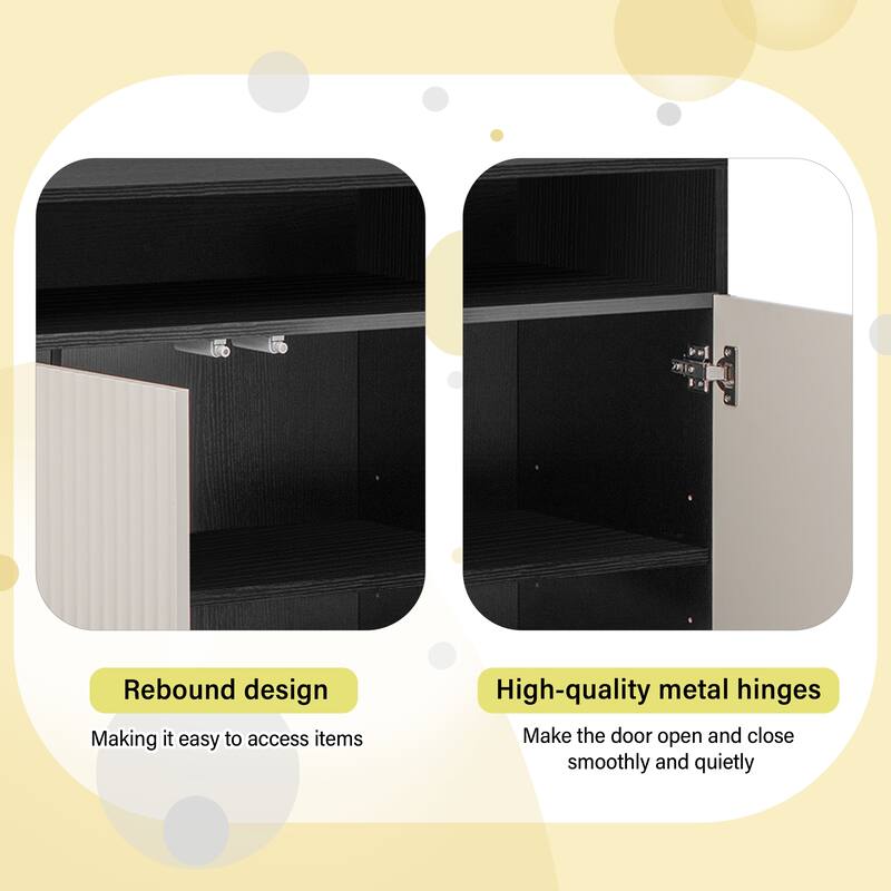 Entryway Shoe Cabinet with Bench, 2-Door Storage Console with Adjustable Shelves, 4 Open Shoe Racks & Cushion