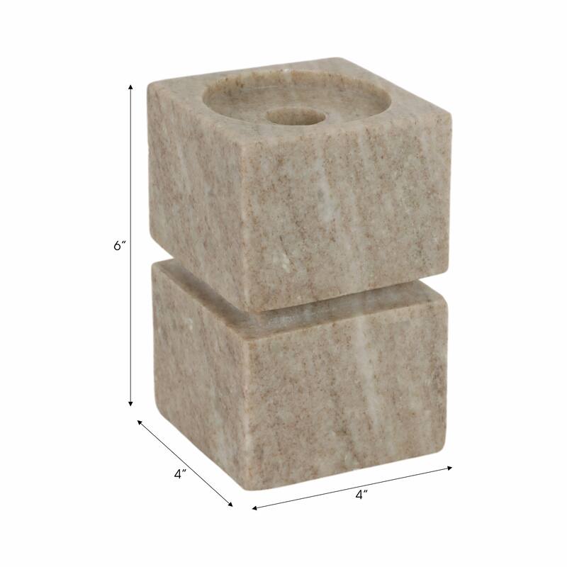 Modern Onyx Marble Stacked Cubes Candle Holder - Ivory & Tan