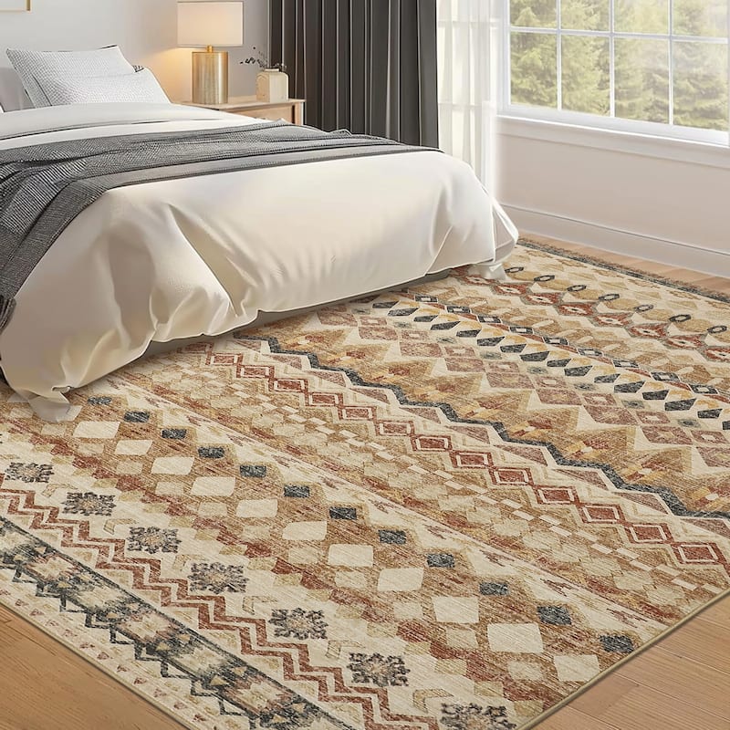 Garvee Boho Geo Low Pile Foldable Area Rug