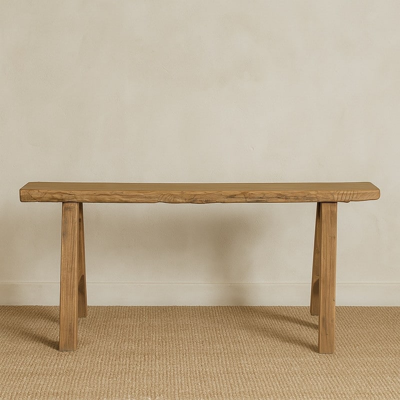 Artissance 43"L Natural Wood Indoor Outdoor Small Noodle Bench, Entryway Hallway Patio Seating