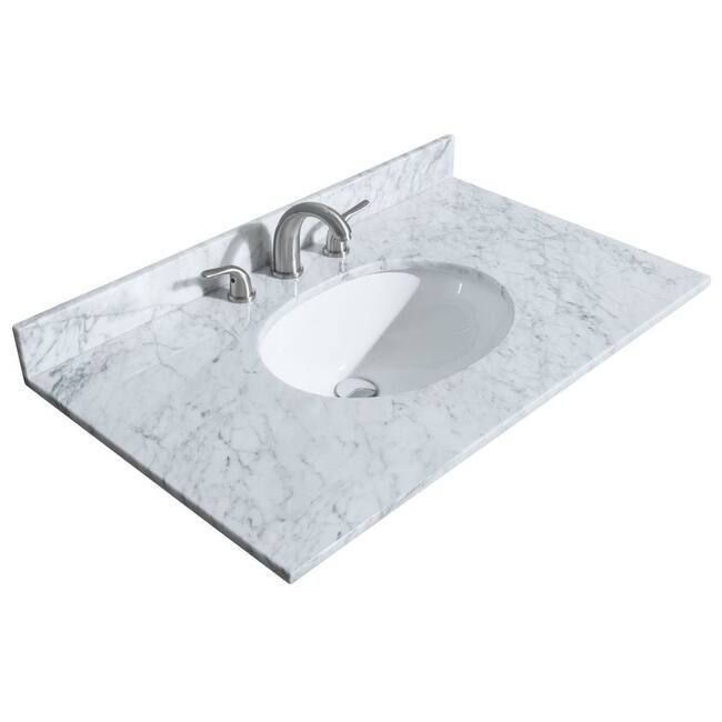 Wyndham Collection 36" Single Vanity Top with Undermount Oval Sink and - White Carrara Marble - Painted