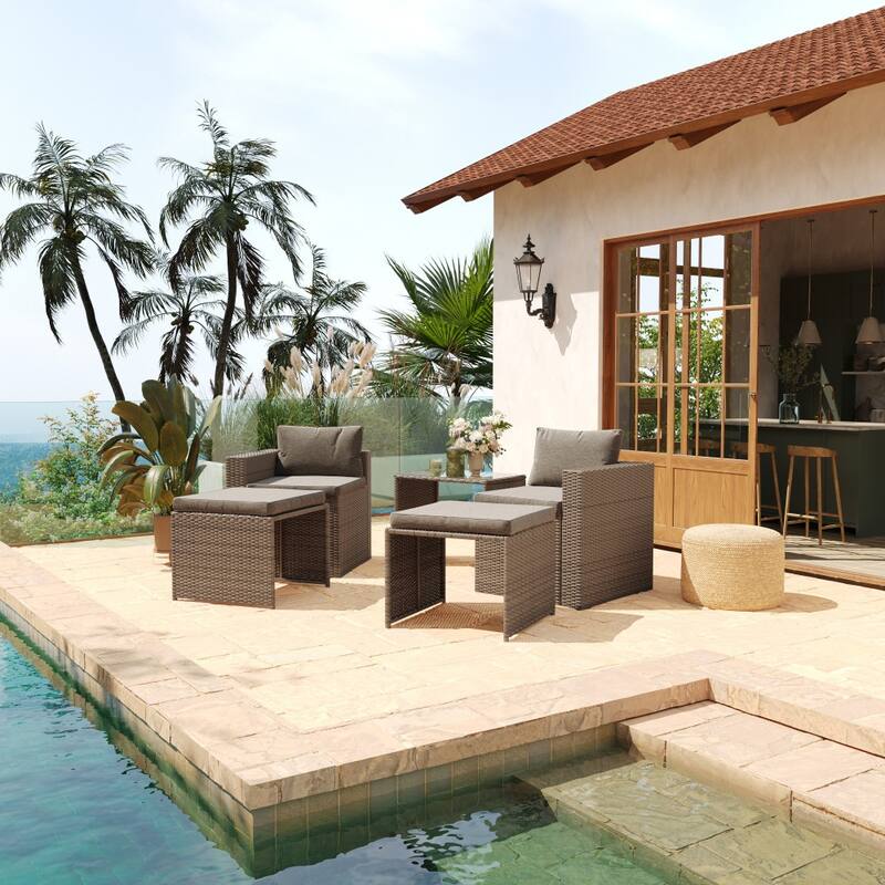 Indoor/Outdoor Modular Loveseat Sofa Set with Table and Ottomans - 24.75"D x 25"W x 30.25"H