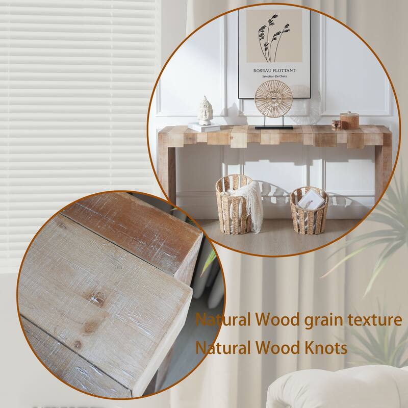 Rustic Wooden Console Table, Entryway Table with Sculpted Block Design, Narrow Sofa Table Accent Table for Hallway