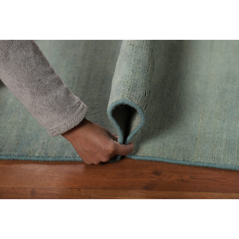 Light Blue Gabbeh Oriental Foyer Rug Bedroom Hand-Knotted Wool Carpet - 3'4"x 5'0"