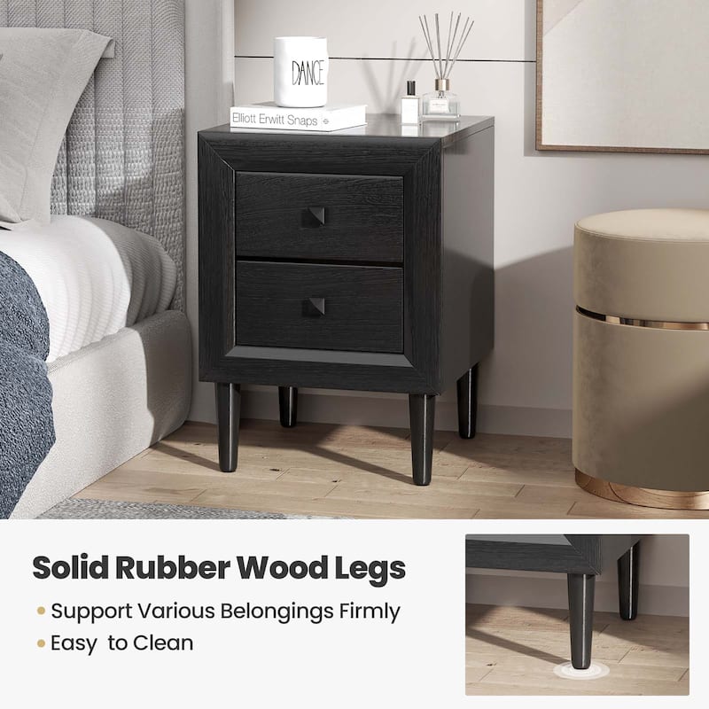 Costway Nightstand End Bedside Coffee Table Wooden Leg Storage Drawers
