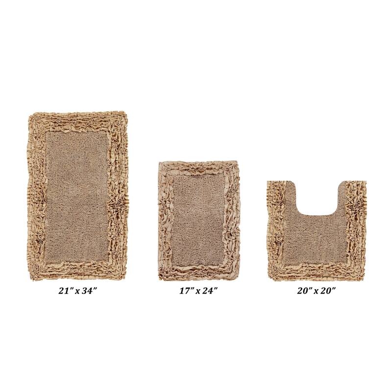 Better Trends Shaggy Border Collection Bathroom Rug -100% Cotton Tufted, Non-Skid Spray Latex Backing, Machine Washable Bath Mat - 3 Piece Set (17" x 24" | 20" x 20" | 21" x 34") - Beige