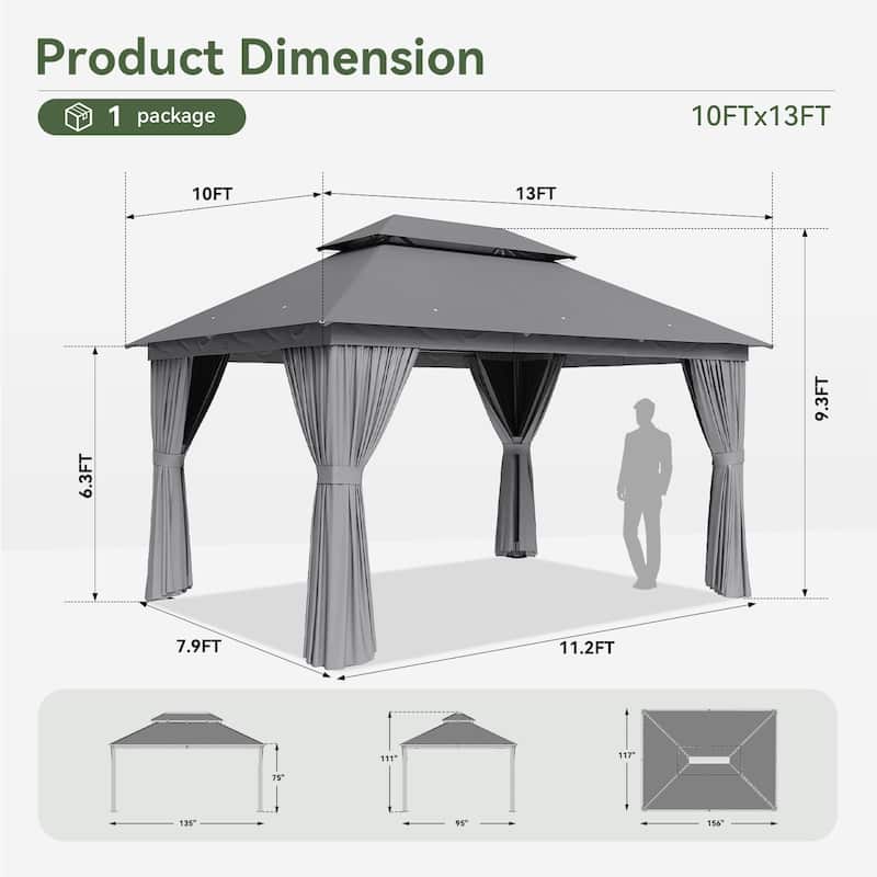 12‘x10'/13'x10' Outdoor Gazebo for Patio, Metal Frame Canopy with Double Roofs