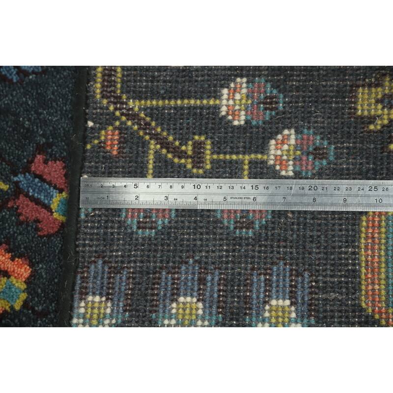 Hand-knotted Traditional Wool Grey Geometric Oriental Area Rug - 9' 11'' X 2' 5''