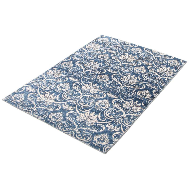 ECARPETGALLERY Hand-knotted Mystique Dark Blue Wool Rug - 4'7 x 6'5