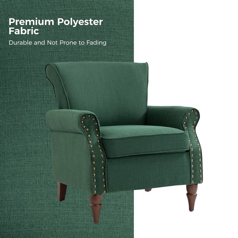 Nyctelius Upholstered Comfy Accent chair with Turned Wooden Legs and Nailhead Trim Set of 2 by HULALA HOME