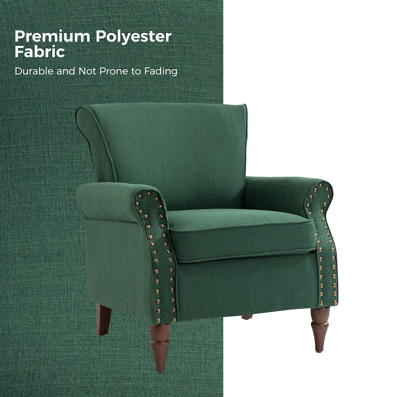 Nyctelius Upholstered Comfy Accent chair with Classic Turned Wooden Legs and Nailhead Trim by HULALA HOME