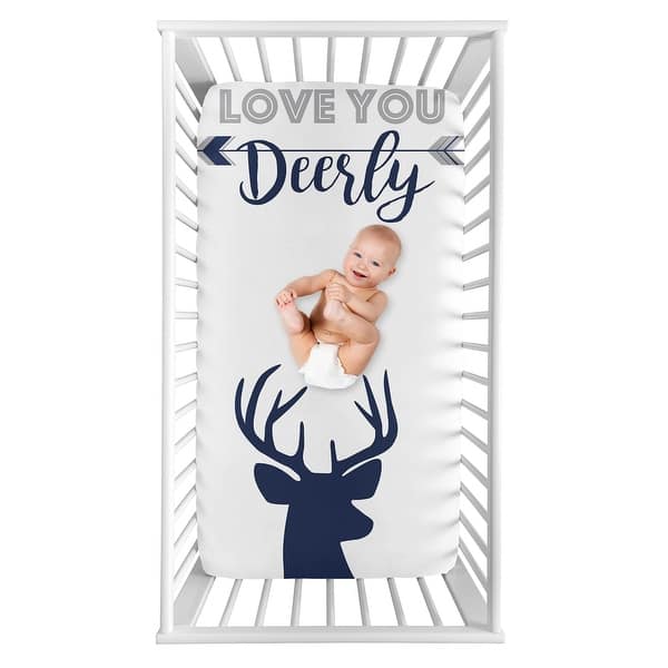 slide 2 of 2, Woodland Deer Collection Boy Photo Op Fitted Crib Sheet - Navy Blue and White Stag