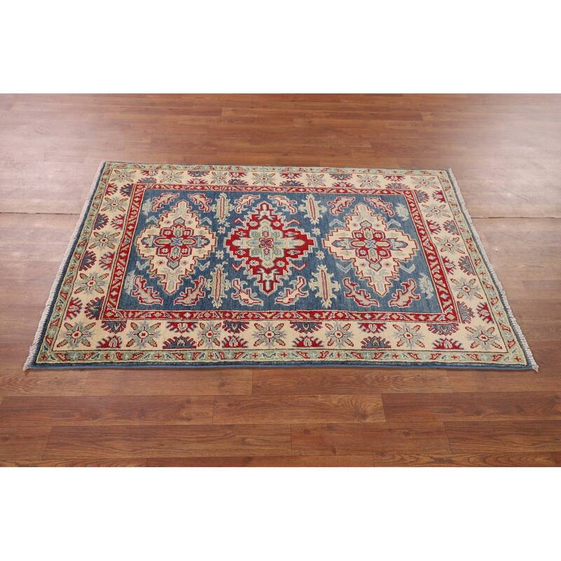 Blue Kazak Accent Rug Handmade Traditional Wool Carpet - 3'3" x 4'9"