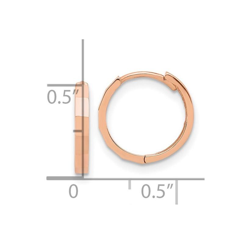 Curata 14k Rose Gold Polished and Diamond cut Hinged Hoop Earrings - 13.2x13.1mm