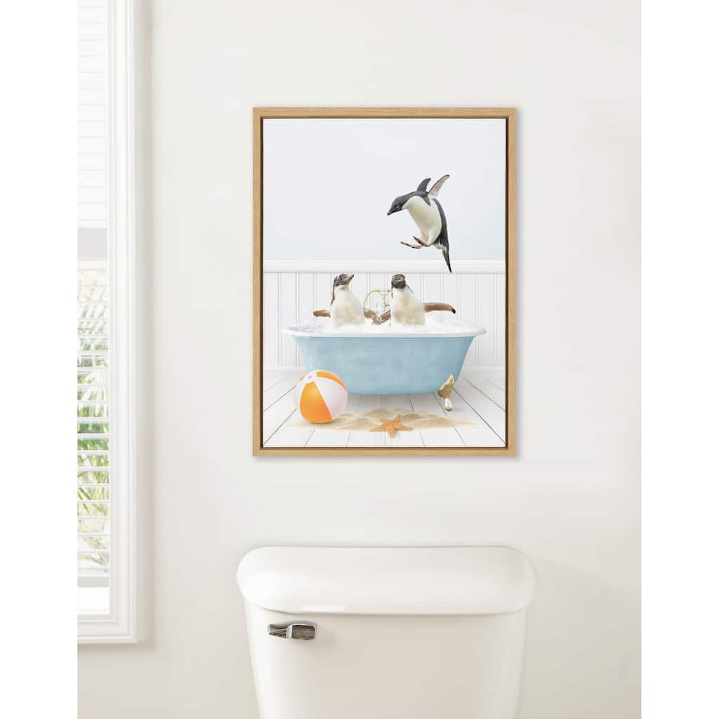 Kate and Laurel Sylvie Three Penguins Framed Canvas by Amy Peterson