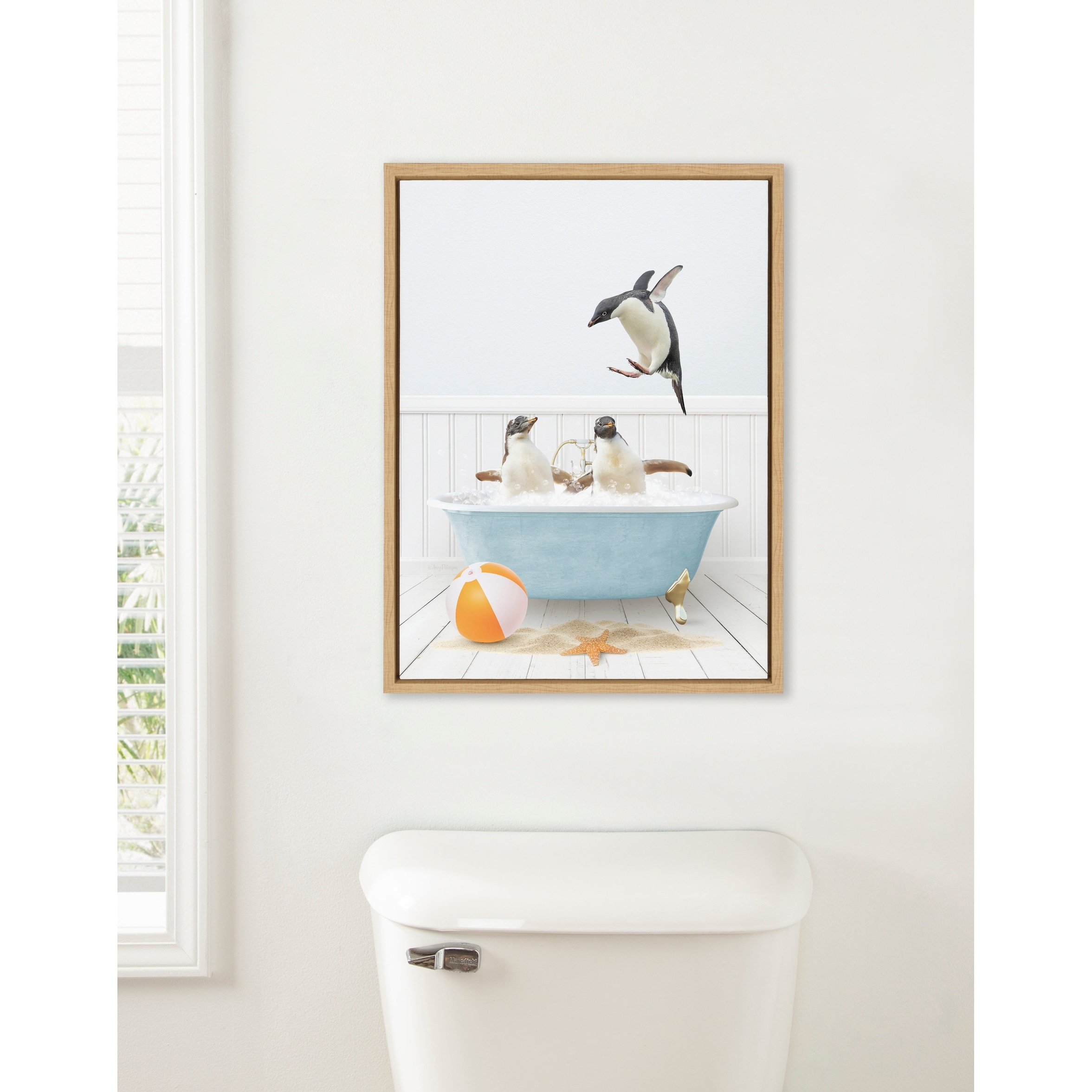Kate and Laurel Sylvie Three Penguins Framed Canvas by Amy Peterson