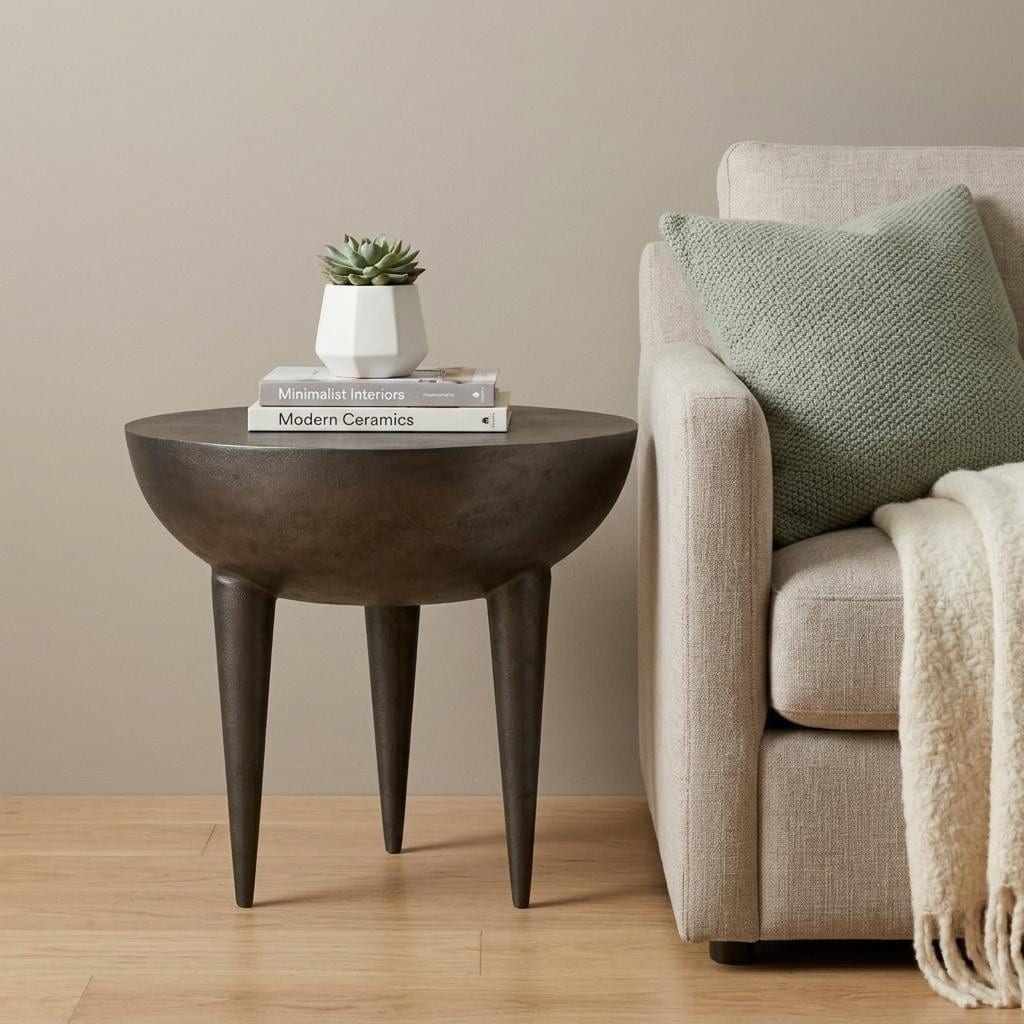 HomeRoots 18" Matte Graphite Distressed Aluminum Round End Table - 21.00 in. x 18.25 in. x 21.00 in.