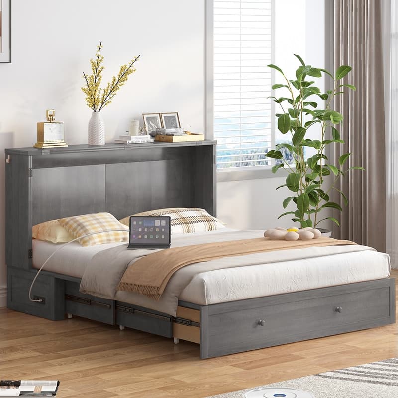 Mixoy Queen Horizontal Murphy Chest Bed with Mattress,Charging Station