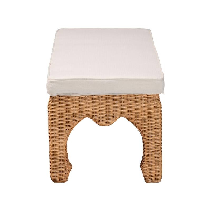 Abena Ming Style Natural Rattan Bench with Cushion - Boho Chic Accent Seating for Entryway, Bedroom, or Living Room