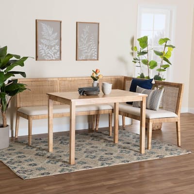 Kalimantan Bohemian Light Honey Rattan 3-Piece Dining Nook Set