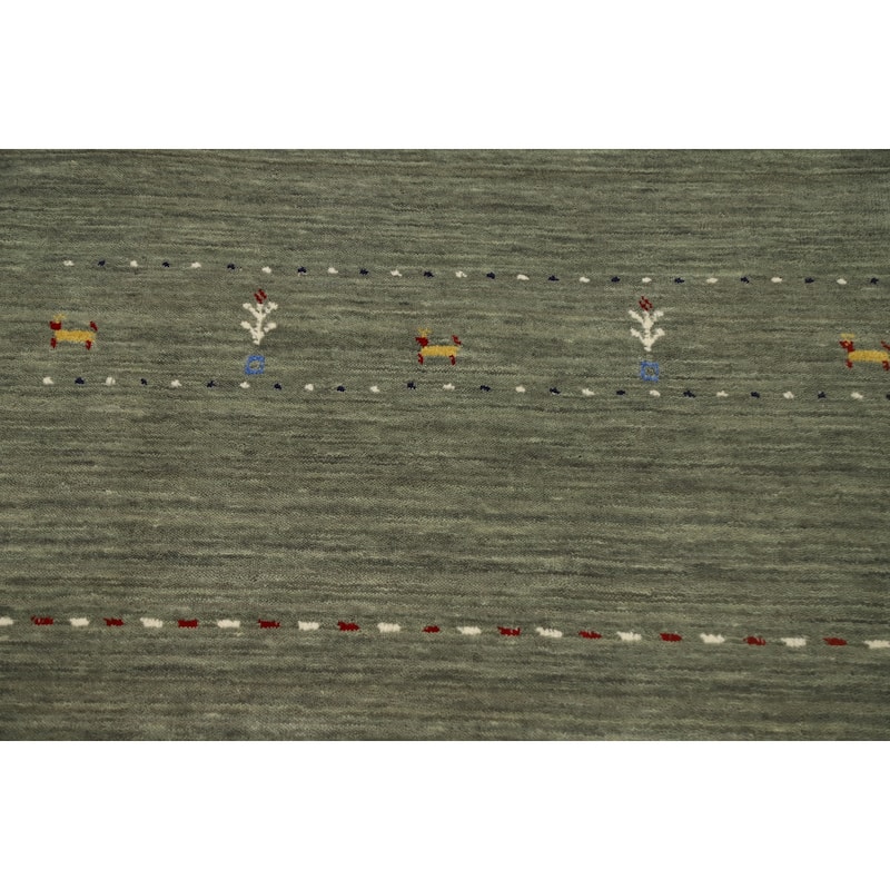 Hand Knotted Oriental 100% Wool Carpet Tribal Animal Pictorial Green Gabbeh Area Rug - 4' 11'' X 3' 0''