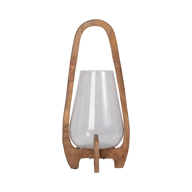 Sagebrook Home Modern Crafted Glass and Wood Lantern - Brown - 8" x 8" x 18"