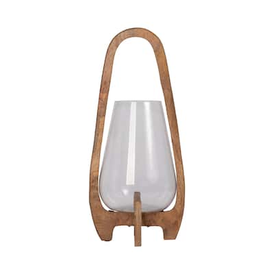Sagebrook Home Modern Crafted Glass and Wood Lantern